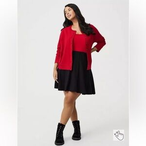 ♥️ Torrid Luxe Cozy Crew Cardigan Jester Red Button-Up Sweater